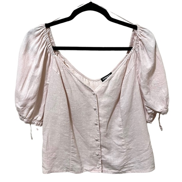 Express Linen Blend Puff Sleeve Blouse Top in Pale Pink Women’s Size XL - Picture 10 of 10